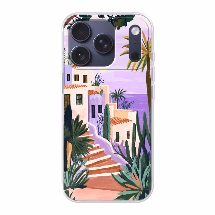 Huizen - Minimalistisch - Palmbomen - Kust Telefoonhoesje iPhone 17 Pro klein -3d
