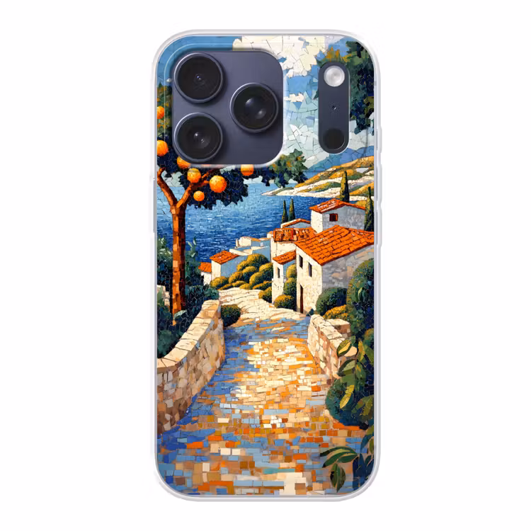 Huizen - Mozaïek - Sinaasappelbomen - Zee Telefoonhoesje iPhone 17 Pro klein -3d