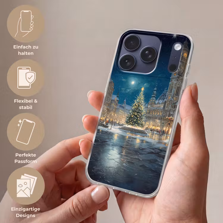 Kerstnacht - Stadsplein - Meerkleurig Telefoonhoesje iPhone 17 Pro klein -sfeer3_DE