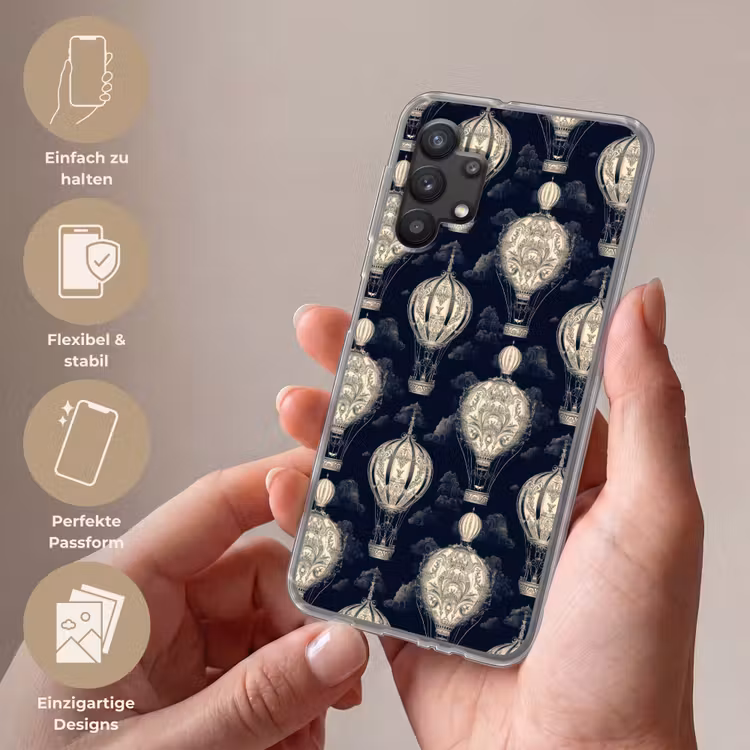 Luchtballonnen - Wolken - Patroon - Donkerblauw Telefoonhoesje Samsung Galaxy A32 5G klein 346 -sfeer3_DE