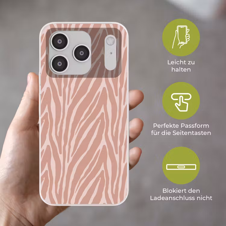 Lichtroze - Zebra - Patroon - Donkerroze Telefoonhoesje iPhone 17 Pro klein 878 -sfeer3_DE