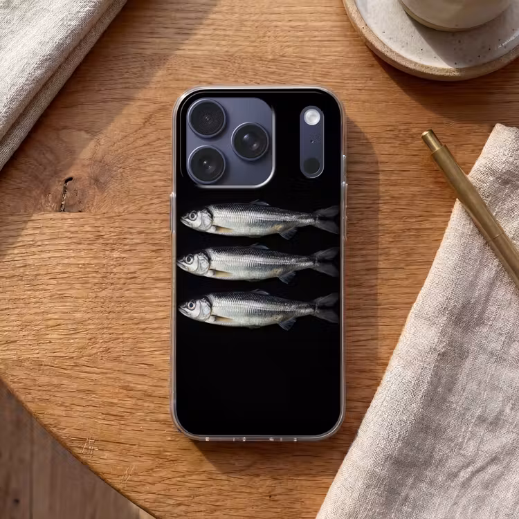 Haring - Vissen - Zwart Telefoonhoesje iPhone 17 Pro klein -sfeer1