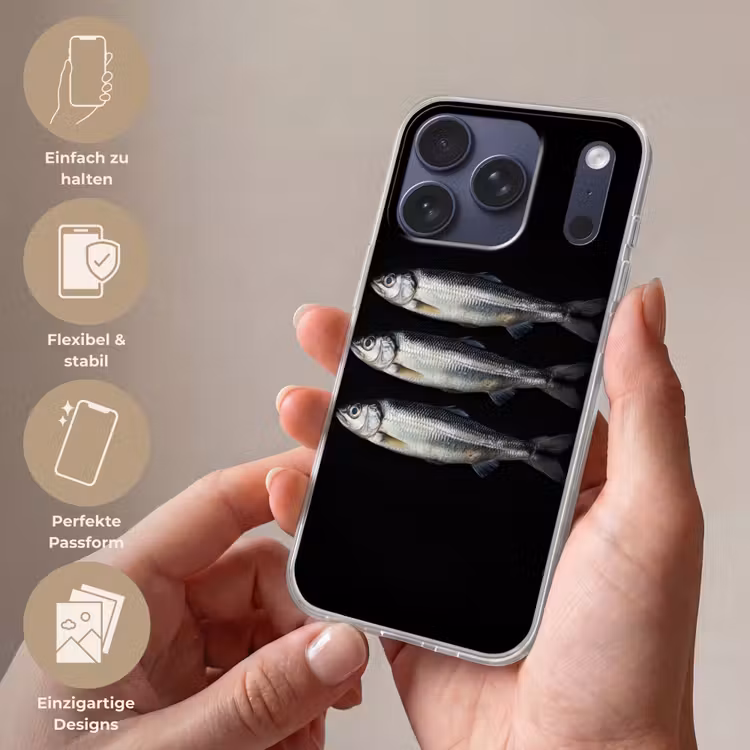 Haring - Vissen - Zwart Telefoonhoesje iPhone 17 Pro klein -sfeer3_DE