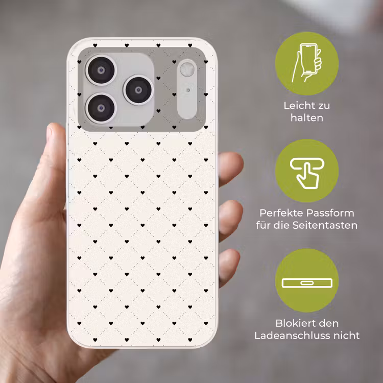 Hart - Dotline - Wit - Zwart Telefoonhoesje iPhone 17 Pro klein 878 -sfeer3_DE