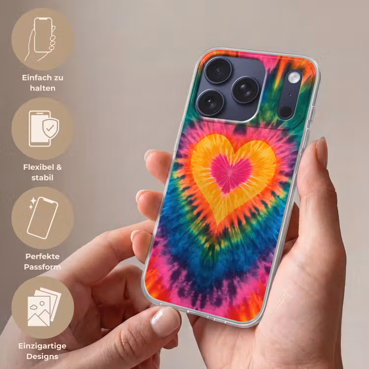 Hart - Tie Dye - Kleurrijk Telefoonhoesje iPhone 17 Pro klein -sfeer3_DE