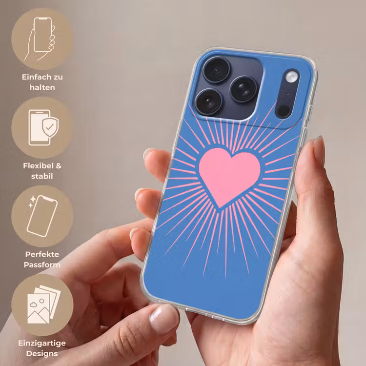 Hart - Stralen - Liefde - Modern - Roze Telefoonhoesje iPhone 17 Pro klein -sfeer3_DE