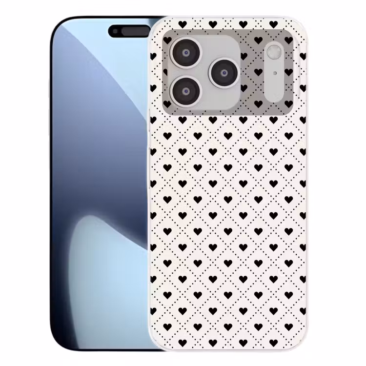 Hart - Vierhoek - Wit - Zwart Telefoonhoesje iPhone 17 Pro klein 878 -3d