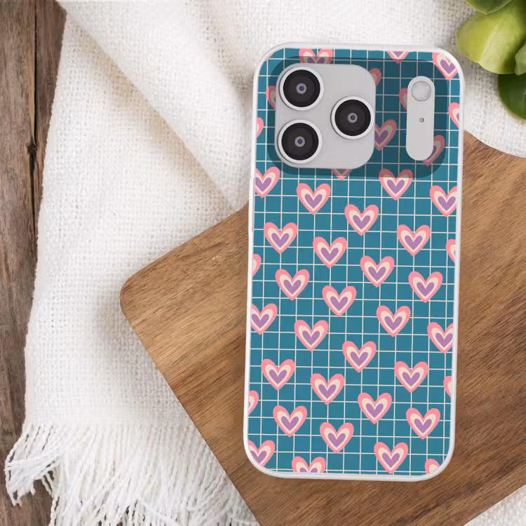 Hartjes - Raster - Patroon - Blauw Telefoonhoesje iPhone 17 Pro klein 878 -sfeer1