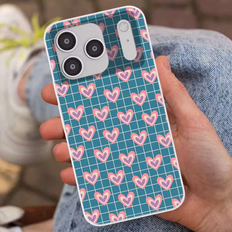 Hartjes - Raster - Patroon - Blauw Telefoonhoesje iPhone 17 Pro klein 878 -sfeer2