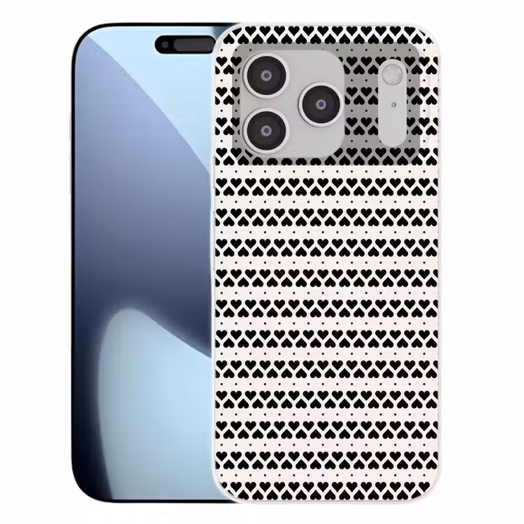Harten - Lijn - Wit - Zwart Telefoonhoesje iPhone 17 Pro klein 878 -3d