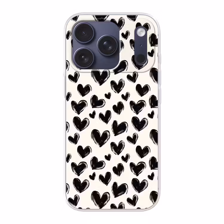 Hartjes - Patroon - Zwart Telefoonhoesje iPhone 17 Pro klein 878 -3d