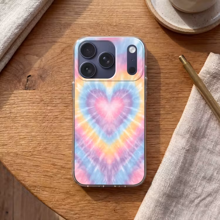 Hartvorm - Pastelkleuren - Tie Dye Telefoonhoesje iPhone 17 Pro klein -sfeer1