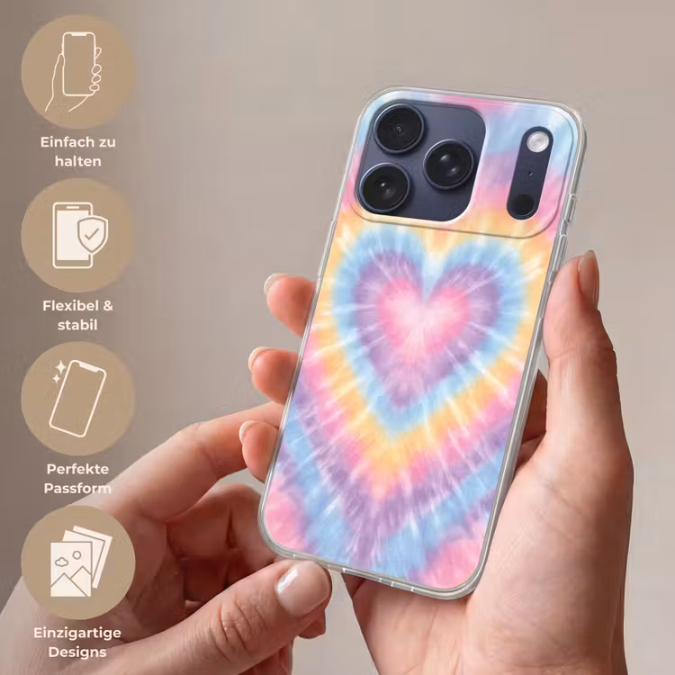 Hartvorm - Pastelkleuren - Tie Dye Telefoonhoesje iPhone 17 Pro klein -sfeer3_DE