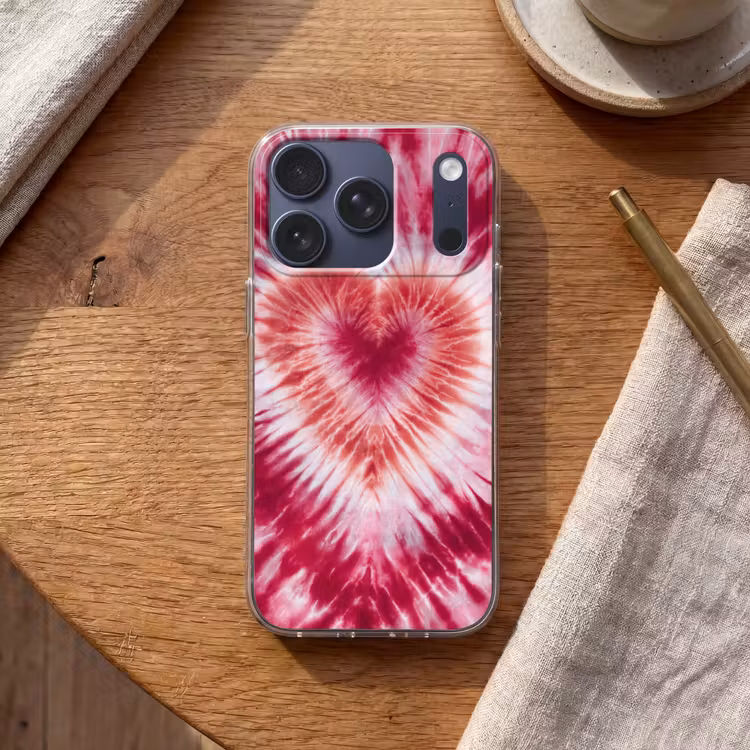 Hartvorm - Roze - Tie dye Telefoonhoesje iPhone 17 Pro klein -sfeer1