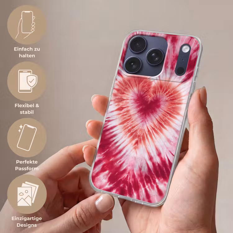 Hartvorm - Roze - Tie dye Telefoonhoesje iPhone 17 Pro klein -sfeer3_DE