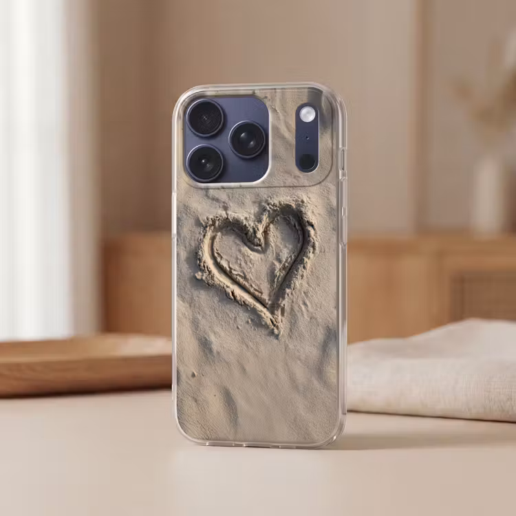 Hartvorm - Getekend - Beige - Zand Telefoonhoesje iPhone 17 Pro klein -sfeer2