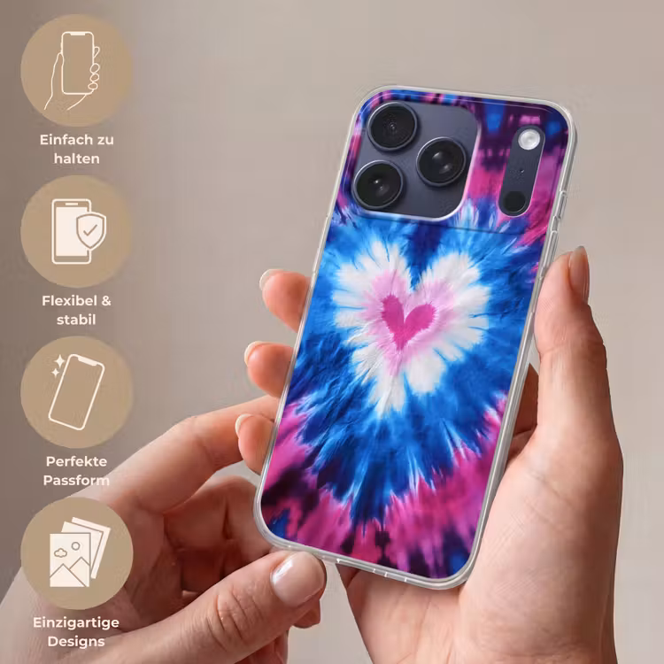 Hartvormig - Tie dye - Paars Telefoonhoesje iPhone 17 Pro klein -sfeer3_DE