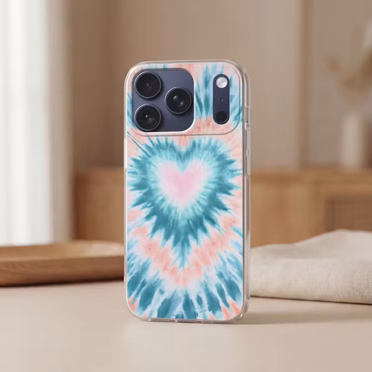 Hartvormig - Tie dye - Pasteltinten - Lichtgroen Telefoonhoesje iPhone 17 Pro klein -sfeer2