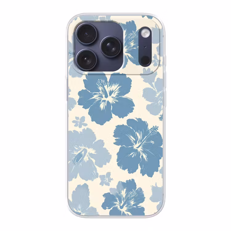 Hibiscusbloemen - Blauw - Patroon - Tropisch Telefoonhoesje iPhone 17 Pro klein -3d