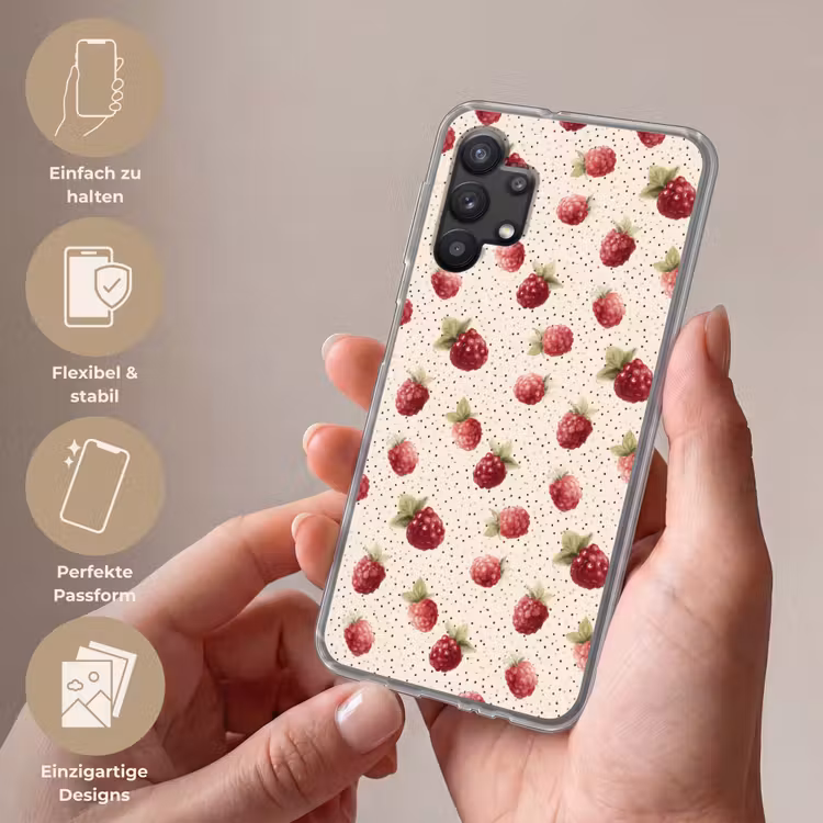 Framboos - Stippen - Rood Telefoonhoesje Samsung Galaxy A32 5G klein 346 -sfeer3_DE