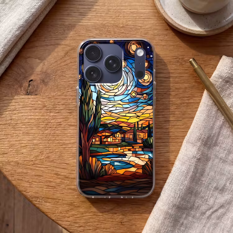 Hemel - Sterren - Mozaïek - Huizen Telefoonhoesje iPhone 17 Pro klein -sfeer1