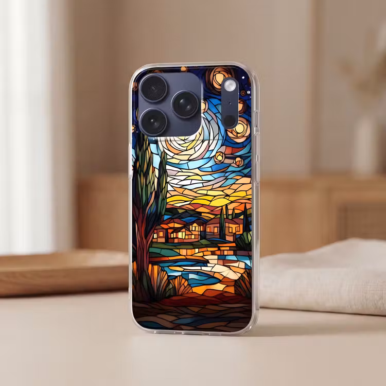 Hemel - Sterren - Mozaïek - Huizen Telefoonhoesje iPhone 17 Pro klein -sfeer2