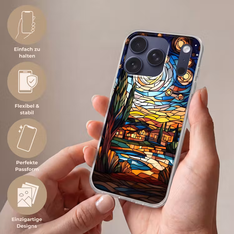 Hemel - Sterren - Mozaïek - Huizen Telefoonhoesje iPhone 17 Pro klein -sfeer3_DE