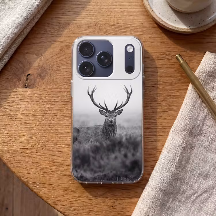 Hert - Mistig - Zwart - Wit Telefoonhoesje iPhone 17 Pro klein -sfeer1