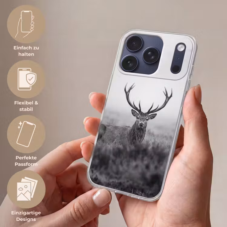 Hert - Mistig - Zwart - Wit Telefoonhoesje iPhone 17 Pro klein -sfeer3_DE