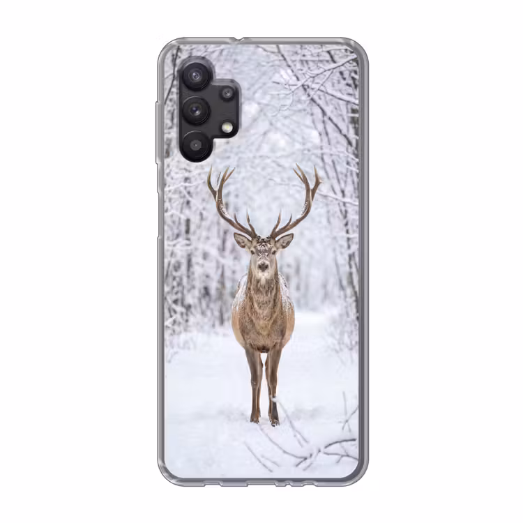 Hert - Winter - Bos - Natuur - Wit Telefoonhoesje Samsung Galaxy A32 5G klein -3d