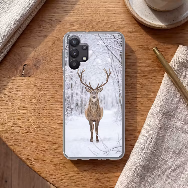 Hert - Winter - Bos - Natuur - Wit Telefoonhoesje Samsung Galaxy A32 5G klein -sfeer1