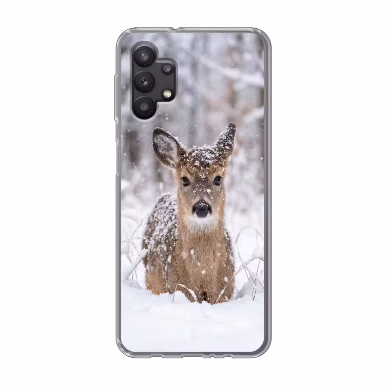 Hert - Sneeuw - Bos - Dieren - Vertederend Telefoonhoesje Samsung Galaxy A32 5G klein -3d