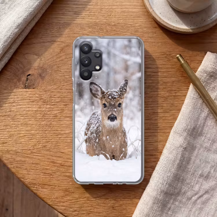 Hert - Sneeuw - Bos - Dieren - Vertederend Telefoonhoesje Samsung Galaxy A32 5G klein -sfeer1