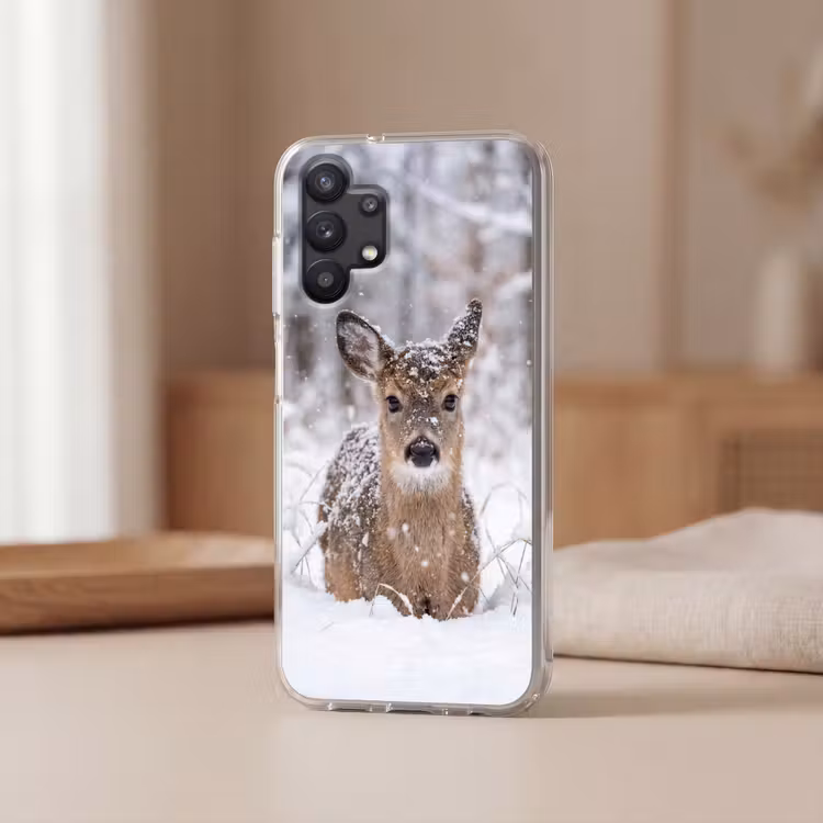 Hert - Sneeuw - Bos - Dieren - Vertederend Telefoonhoesje Samsung Galaxy A32 5G klein -sfeer2
