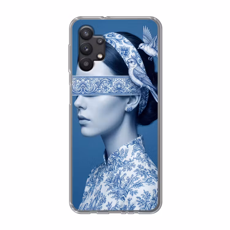Portret - Klassiek - Wit - Blauw Telefoonhoesje Samsung Galaxy A32 5G klein -3d