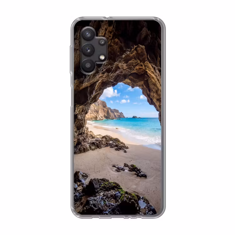 Grot - Strand - Zee - Blauw Telefoonhoesje Samsung Galaxy A32 5G klein -3d