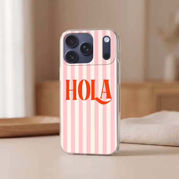 Hola - Quote - Strepen - Pastel - Roze - Rood - Wit Telefoonhoesje iPhone 17 Pro klein -sfeer2