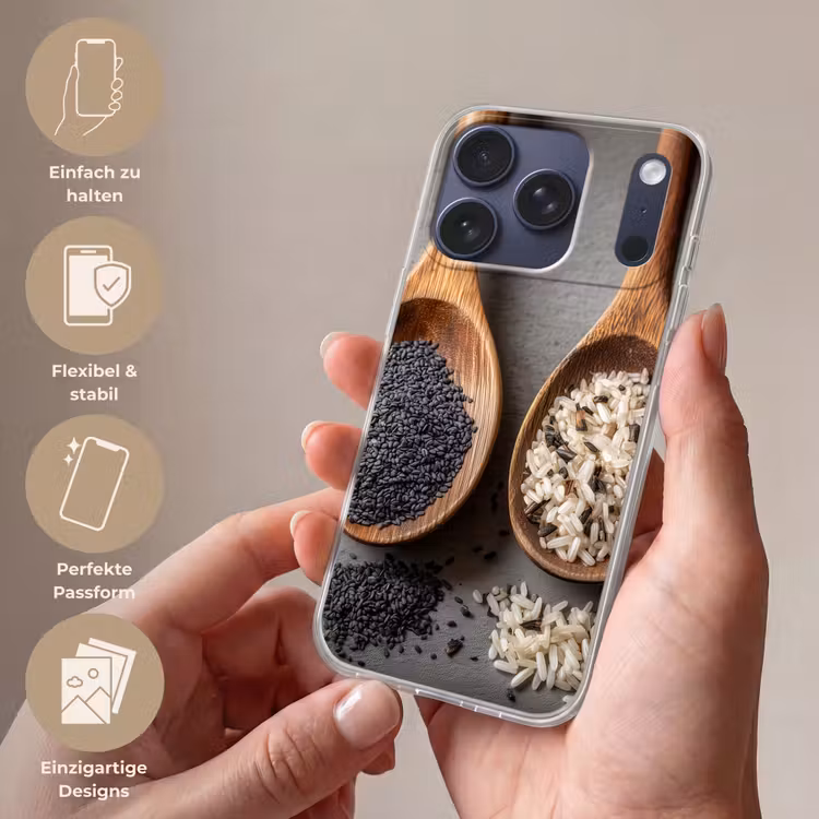 Houten - Lepels - Rijst - Zaden Telefoonhoesje iPhone 17 Pro klein -sfeer3_DE