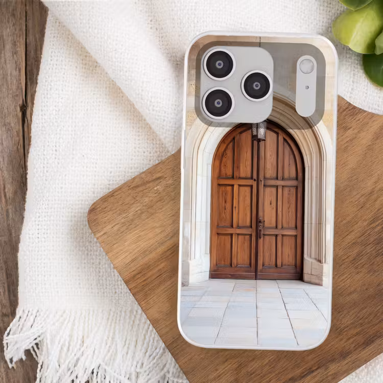 Houten - Deur - Lantaarn Telefoonhoesje iPhone 17 Pro klein -sfeer1