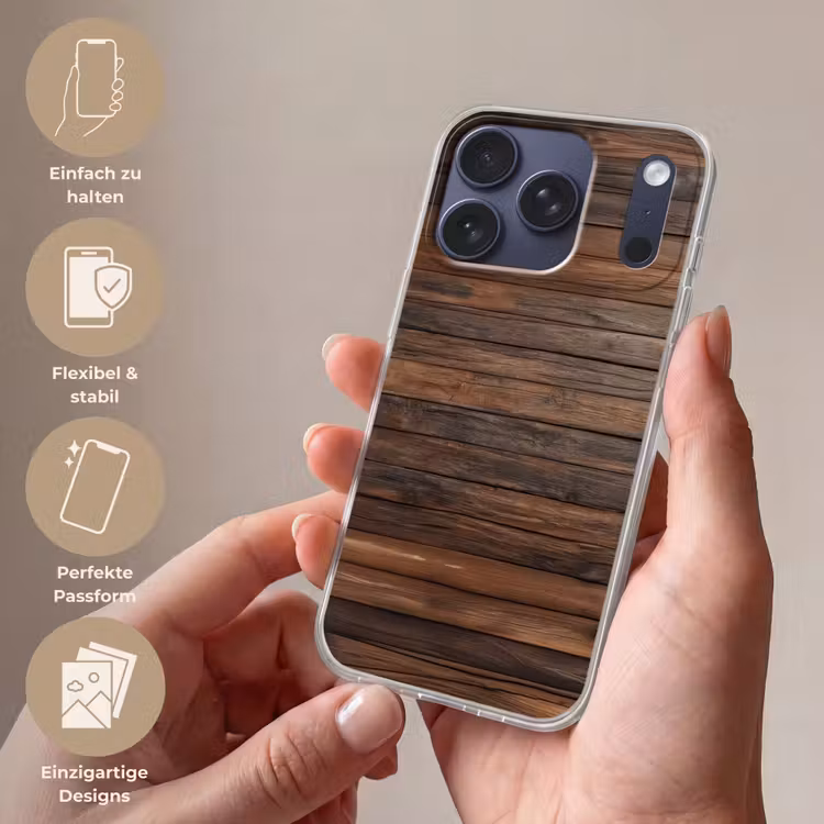 Houten plankpatroon - Warmte - Natuurlijk Telefoonhoesje iPhone 17 Pro klein -sfeer3_DE