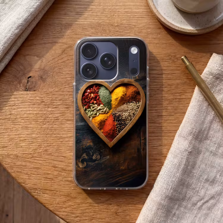Houten - Hart - Kleurrijke - Specerijen Telefoonhoesje iPhone 17 Pro klein -sfeer1