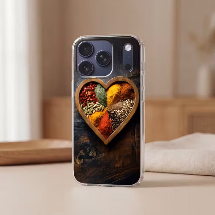 Houten - Hart - Kleurrijke - Specerijen Telefoonhoesje iPhone 17 Pro klein -sfeer2