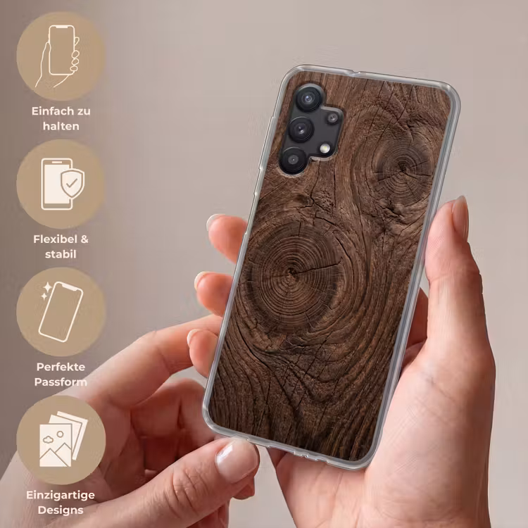 Houtnerf - Textuur - Patroon - Bruin - Rustiek Telefoonhoesje Samsung Galaxy A32 5G klein -sfeer3_DE
