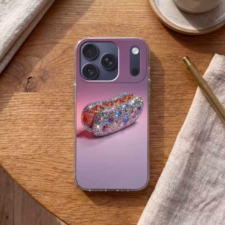 Hotdog - Steentjes - Glitters - Paars Telefoonhoesje iPhone 17 Pro klein -sfeer1