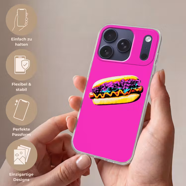 Hotdog - Roze - Retro Telefoonhoesje iPhone 17 Pro klein -sfeer3_DE