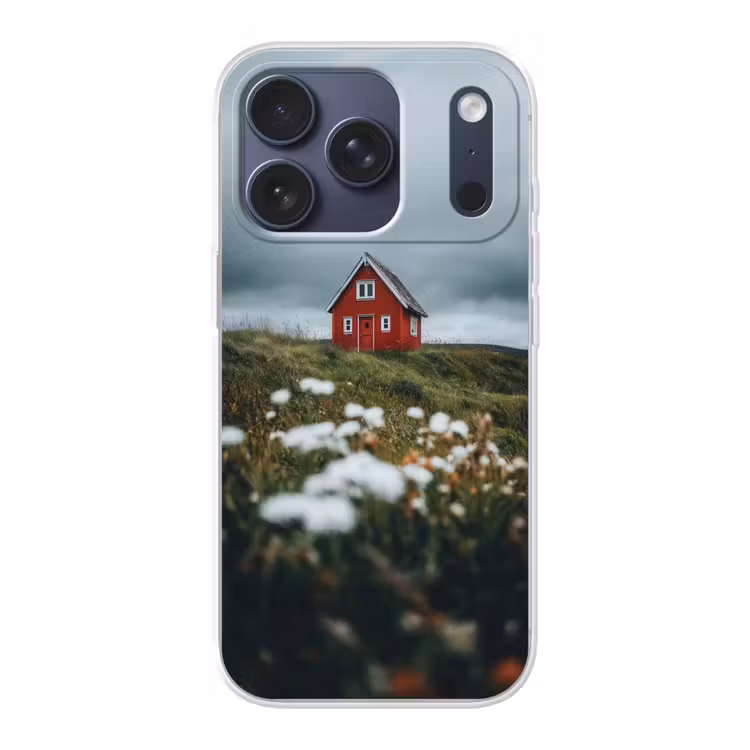 Heuvel - Huisje - Bloemen - Wit Telefoonhoesje iPhone 17 Pro klein -3d