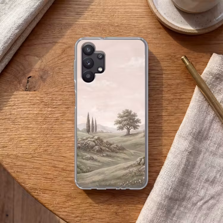 Heuvellandschap - Bomen - Natuur - Groen Telefoonhoesje Samsung Galaxy A32 5G klein -sfeer1
