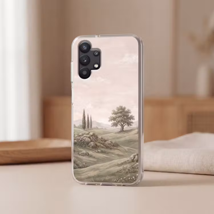 Heuvellandschap - Bomen - Natuur - Groen Telefoonhoesje Samsung Galaxy A32 5G klein -sfeer2