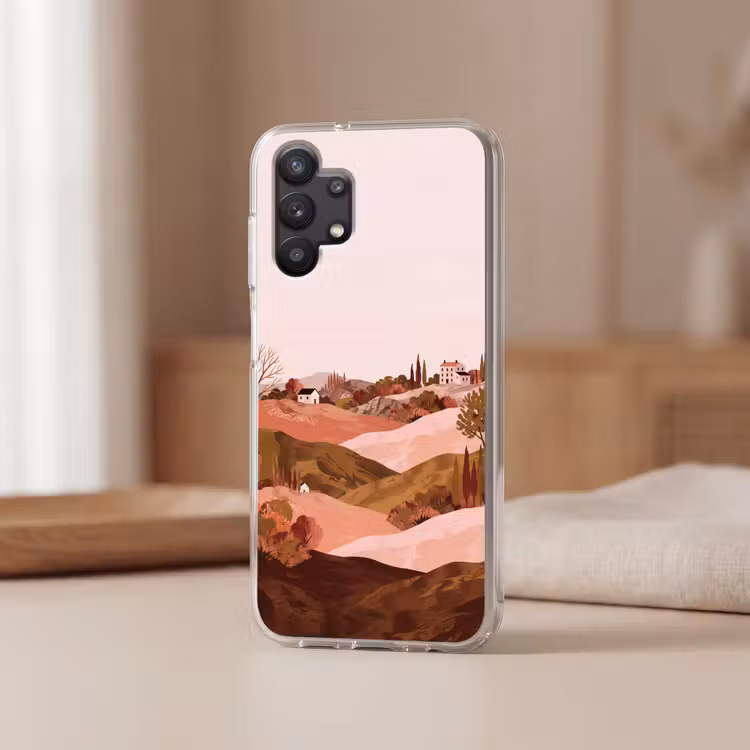 Heuvellandschap - Grafisch - Terracotta Telefoonhoesje Samsung Galaxy A32 5G klein -sfeer2