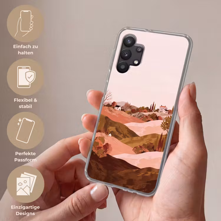 Heuvellandschap - Grafisch - Terracotta Telefoonhoesje Samsung Galaxy A32 5G klein -sfeer3_DE